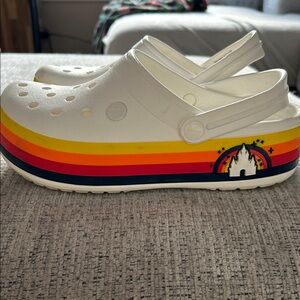 CROCS Disney Retro Platform White Clog with Rainbow Stripe and Castle Accent